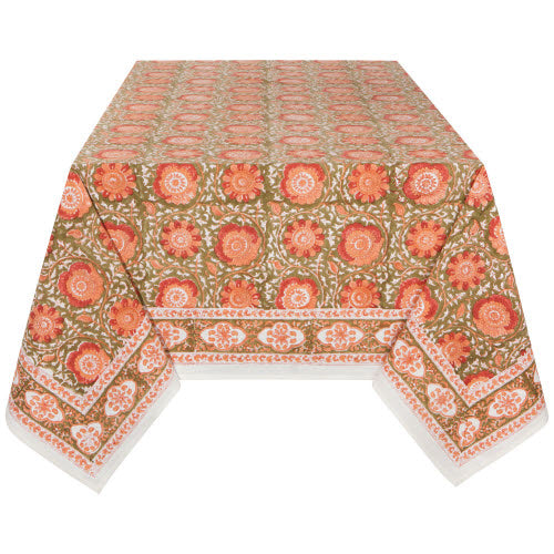 60"x90" Block Print Zinnia Tablecloth