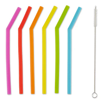 Silicone Bent Straw S/6 6" Assorted Colors