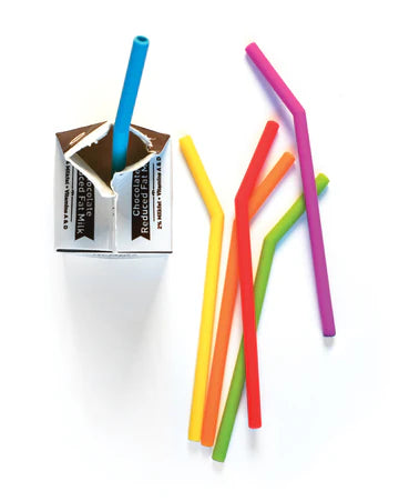 Silicone Bent Straw S/6 6" Assorted Colors