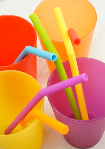 Silicone Bent Straw S/6 6" Assorted Colors