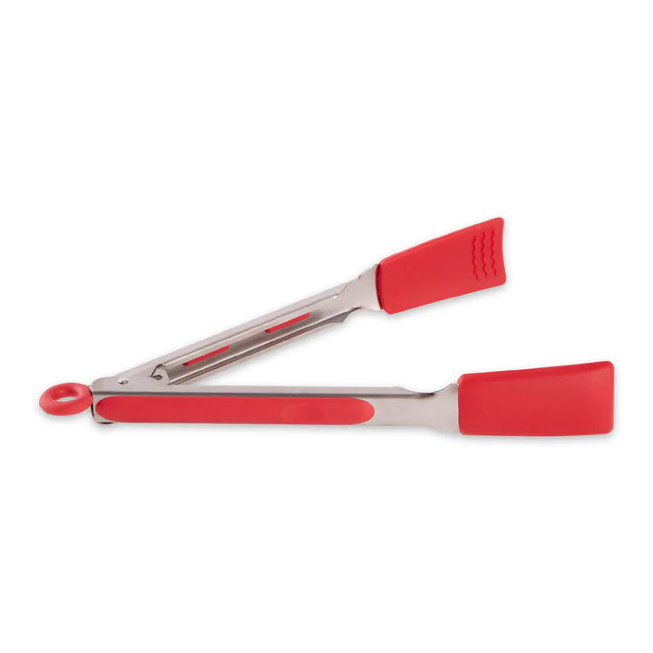 9" Tongs Silicone Square Tipped Red