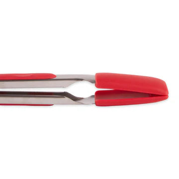 9" Tongs Silicone Square Tipped Red