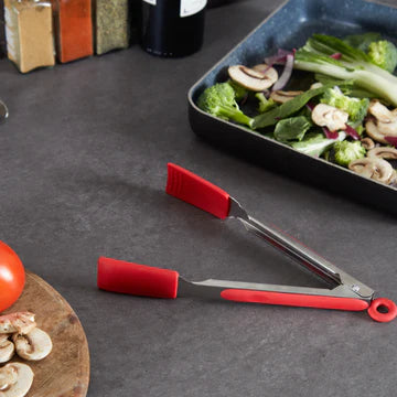 9" Tongs Silicone Square Tipped Red
