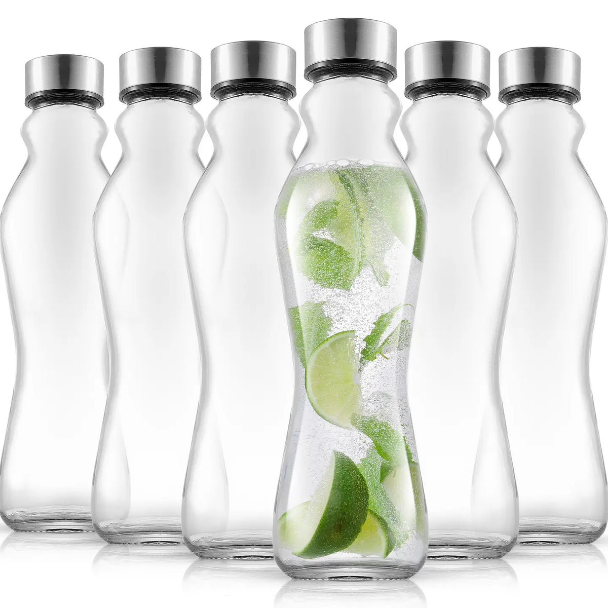 Spring Glass Water Bottle w/ Stainless Cap, Single
