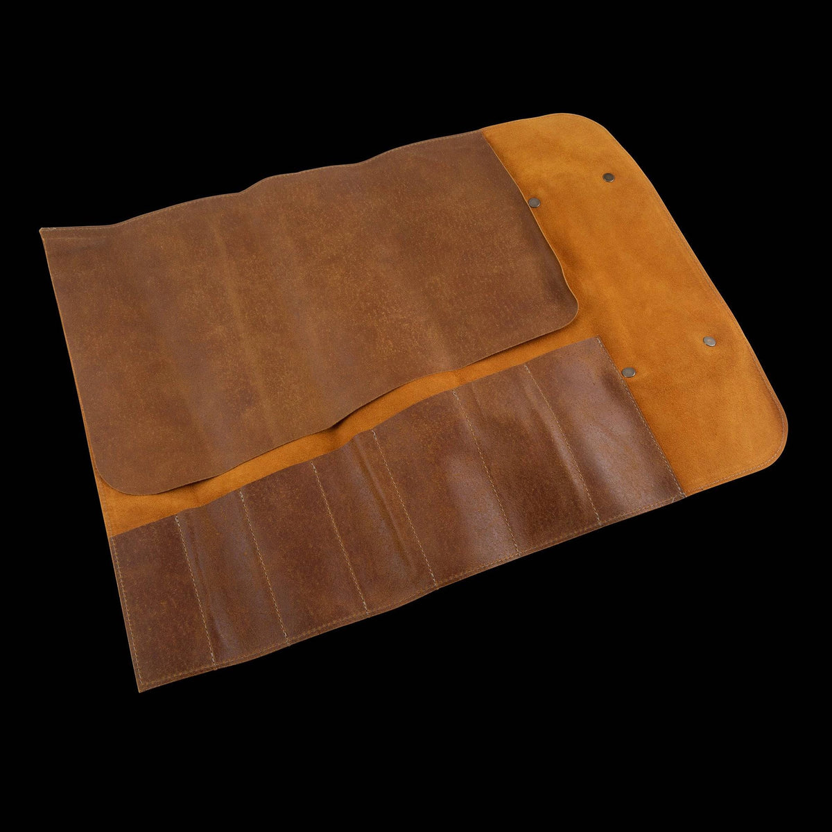 Vintage Leather Knife Roll, Amber, 7 Pocket