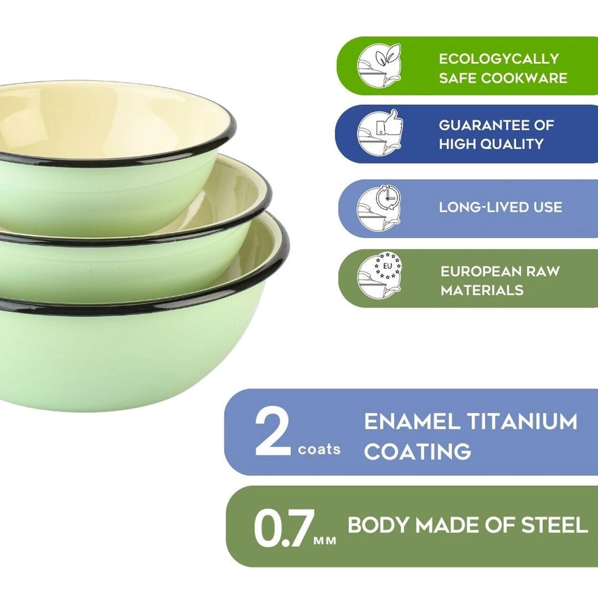 Mint Coolness S/3 Enameled Steel Bowl