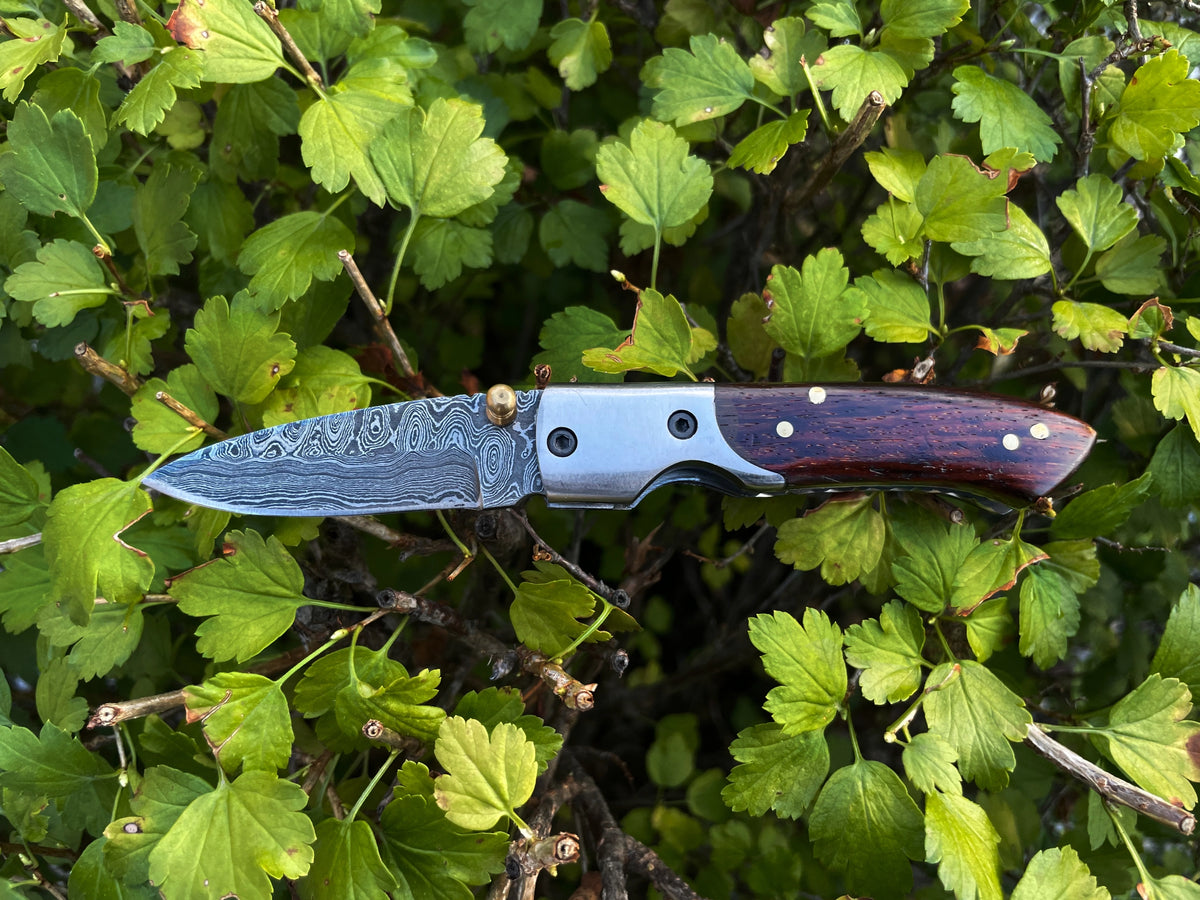 Folding Knife, Damascus, Walnut Wood