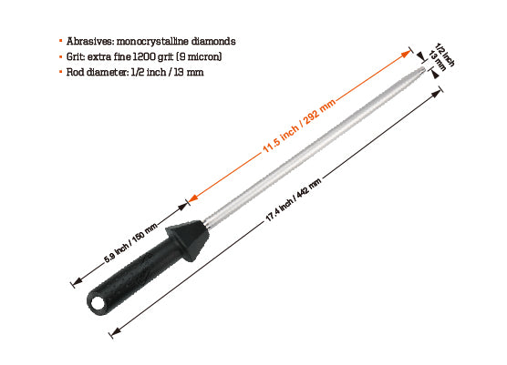 12" Diamond Sharpening Rod, Extra Fine