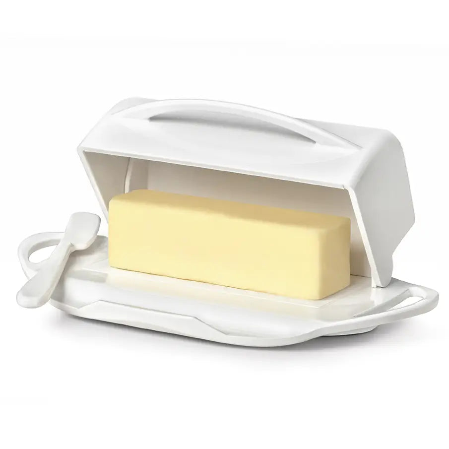 Flip-Top Butterie Butter Dish, w/ Spreader, White