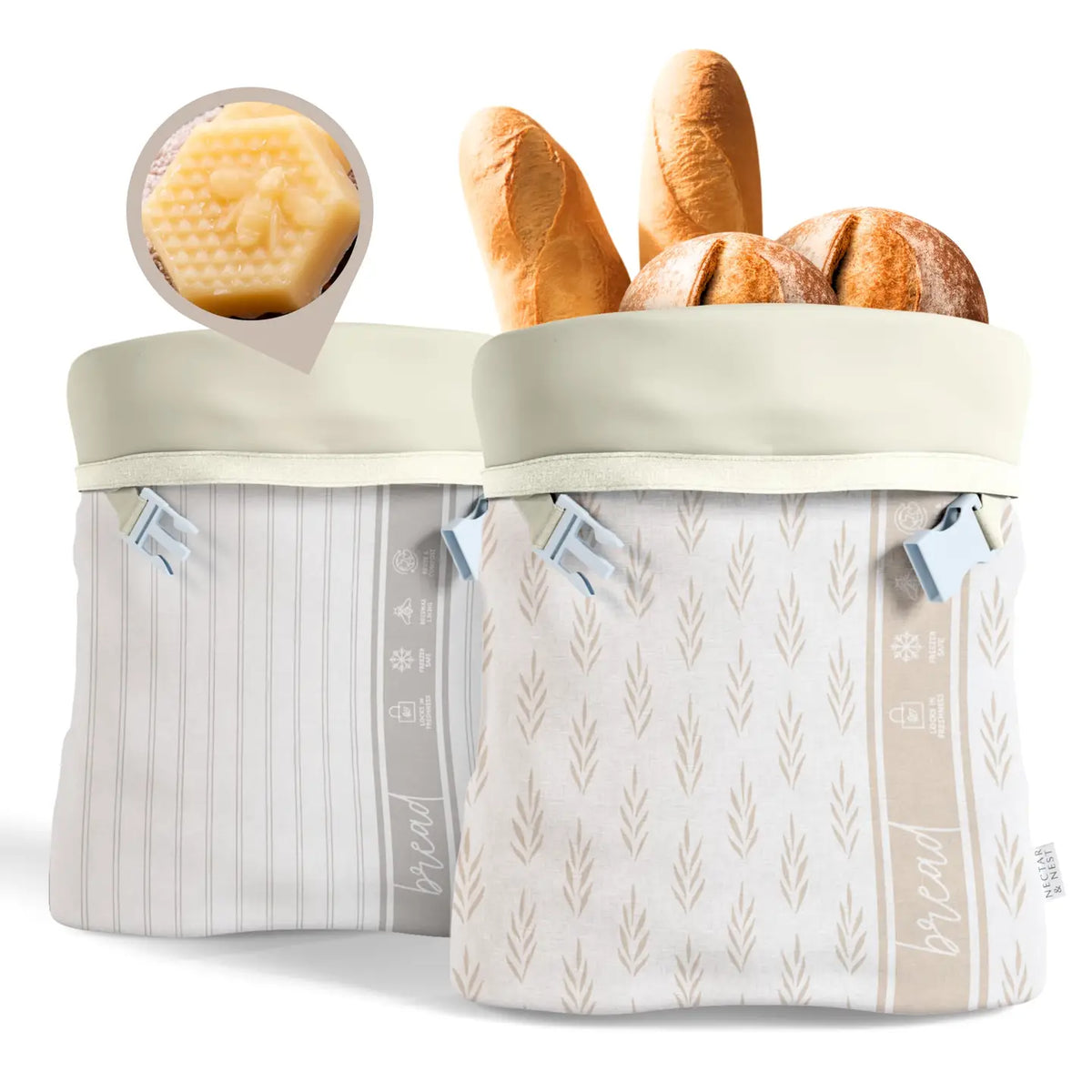 Stripe and Wheat S/2 Reusable Beeswax Homemade Bread Bags