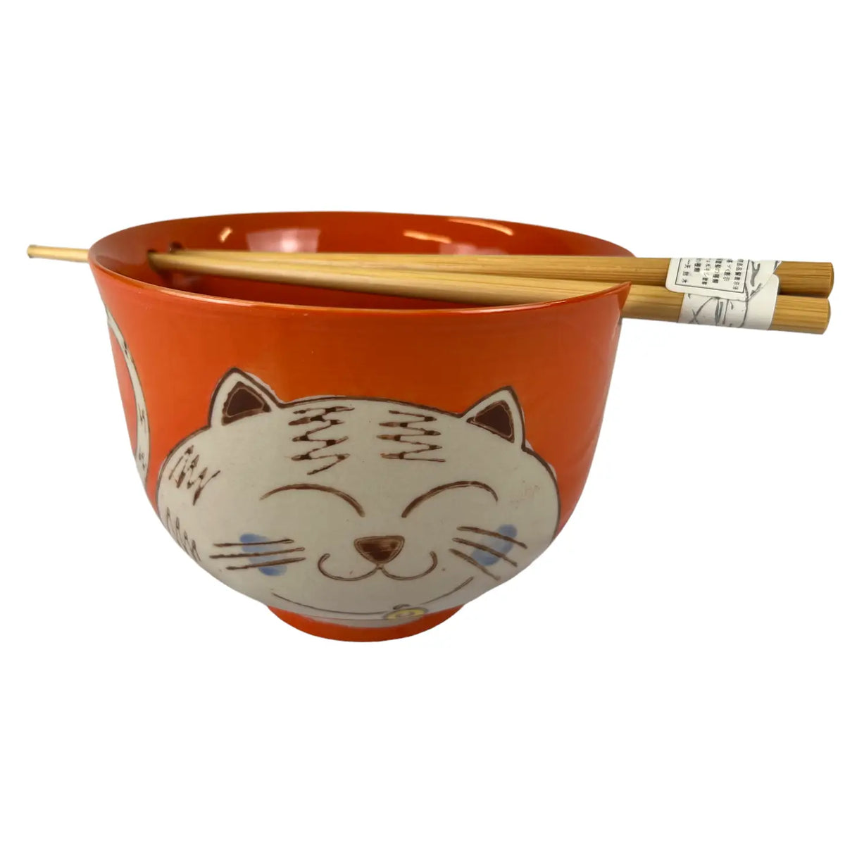 Orange Chubby Cat Donburi Bowl & Chopsticks Set