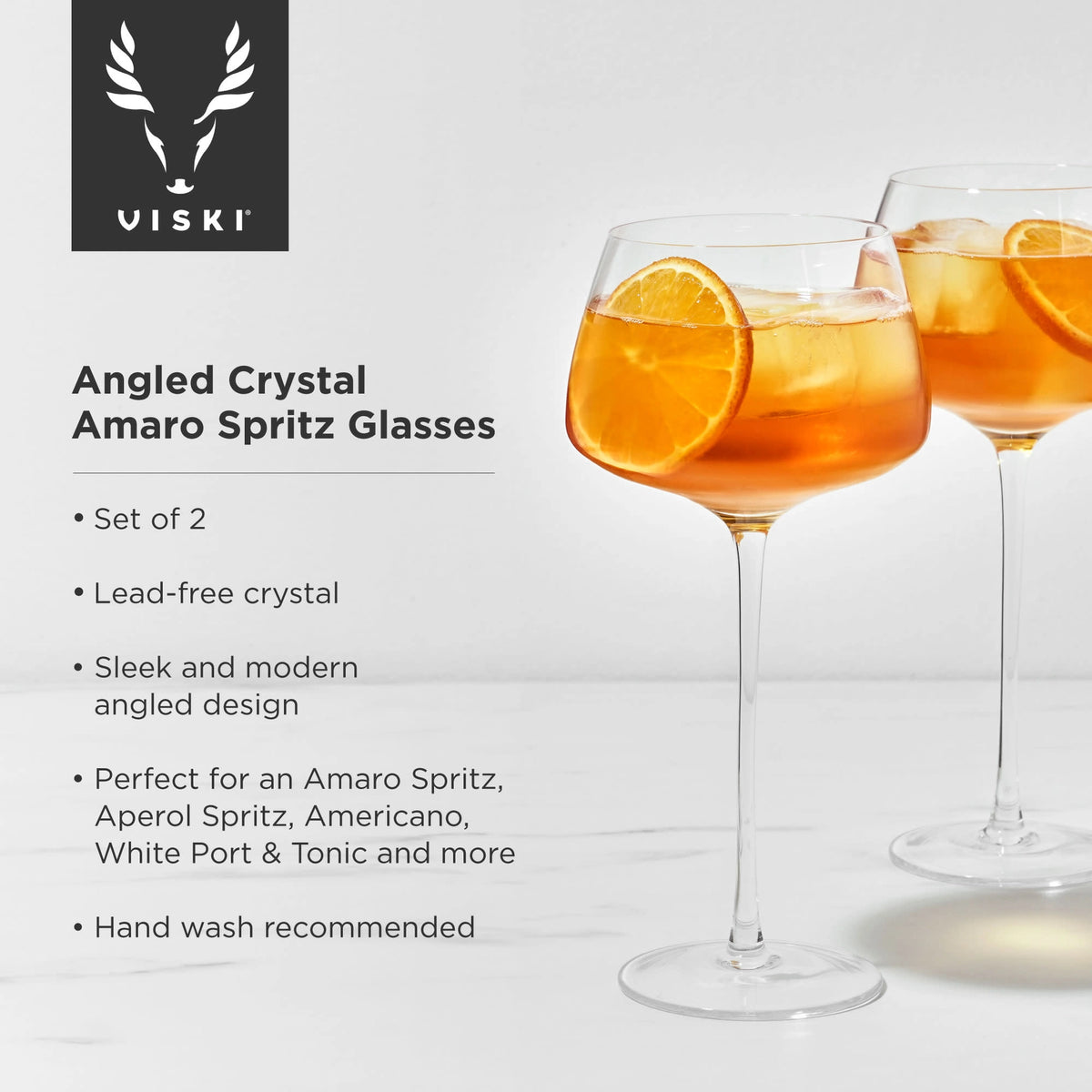 S/2 Angled Crystal Amaro Spritz Glasses
