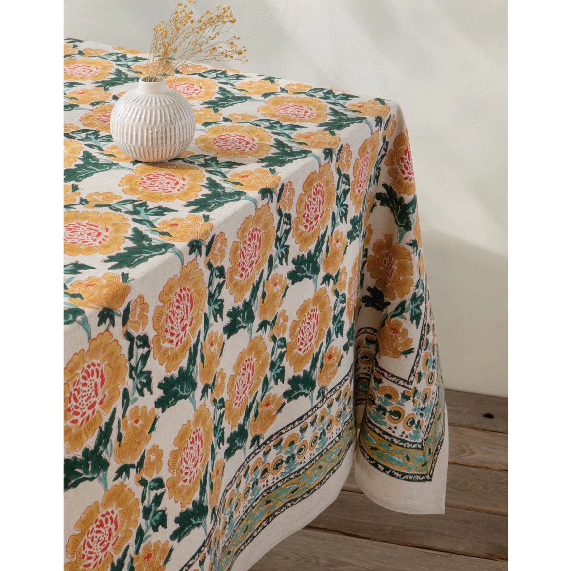 60x84 Goldenrise Block Print Tablecloth