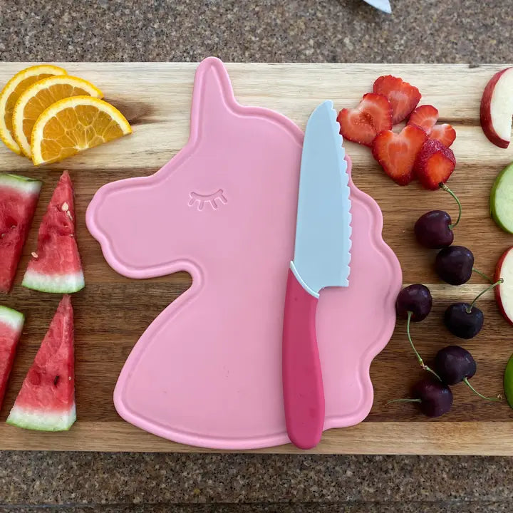 Unicorn Cutting Board and Kid-Safe Knife Set