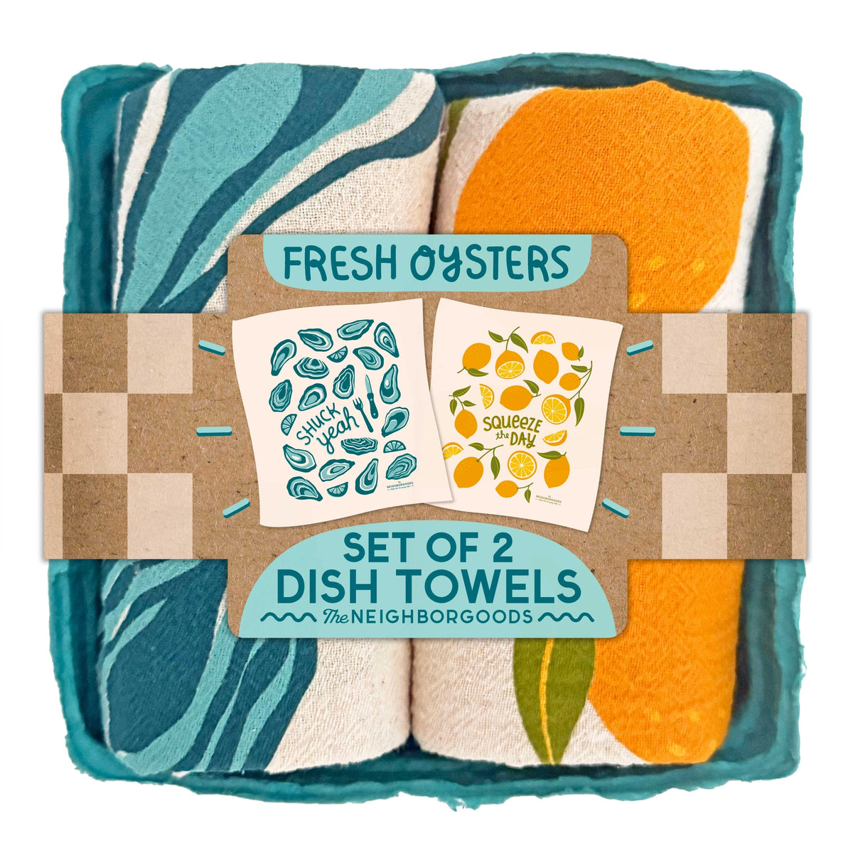 "Fresh Oysters" Floursack Dish Towel S/2
