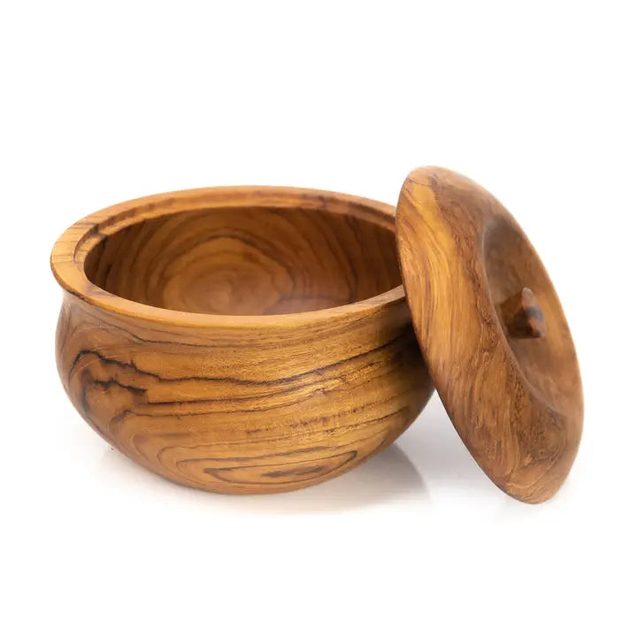 Ripple Teak 5.9" Wood Bowl w/ Lid