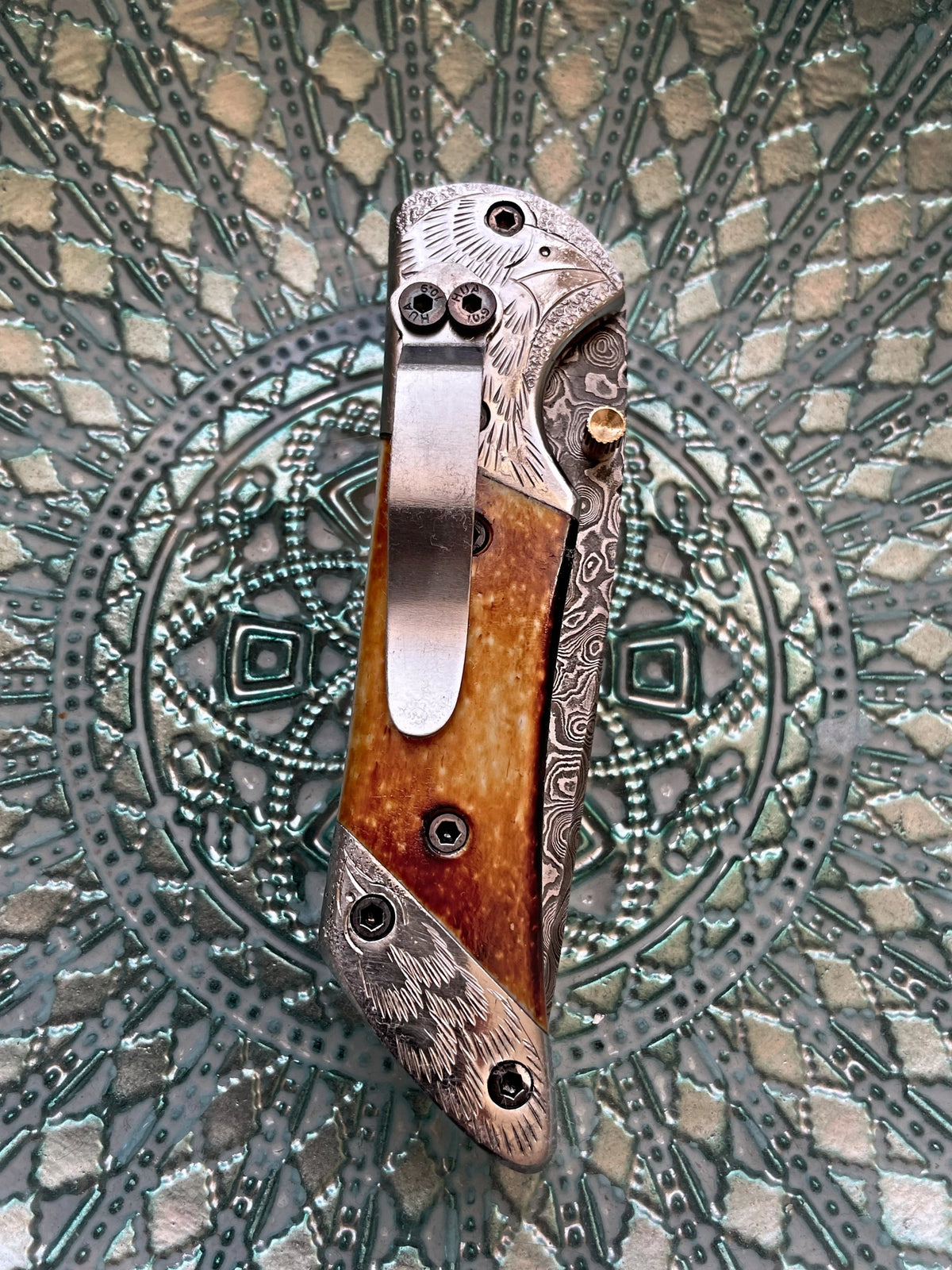 Folding Knife, Damascus, Eagle