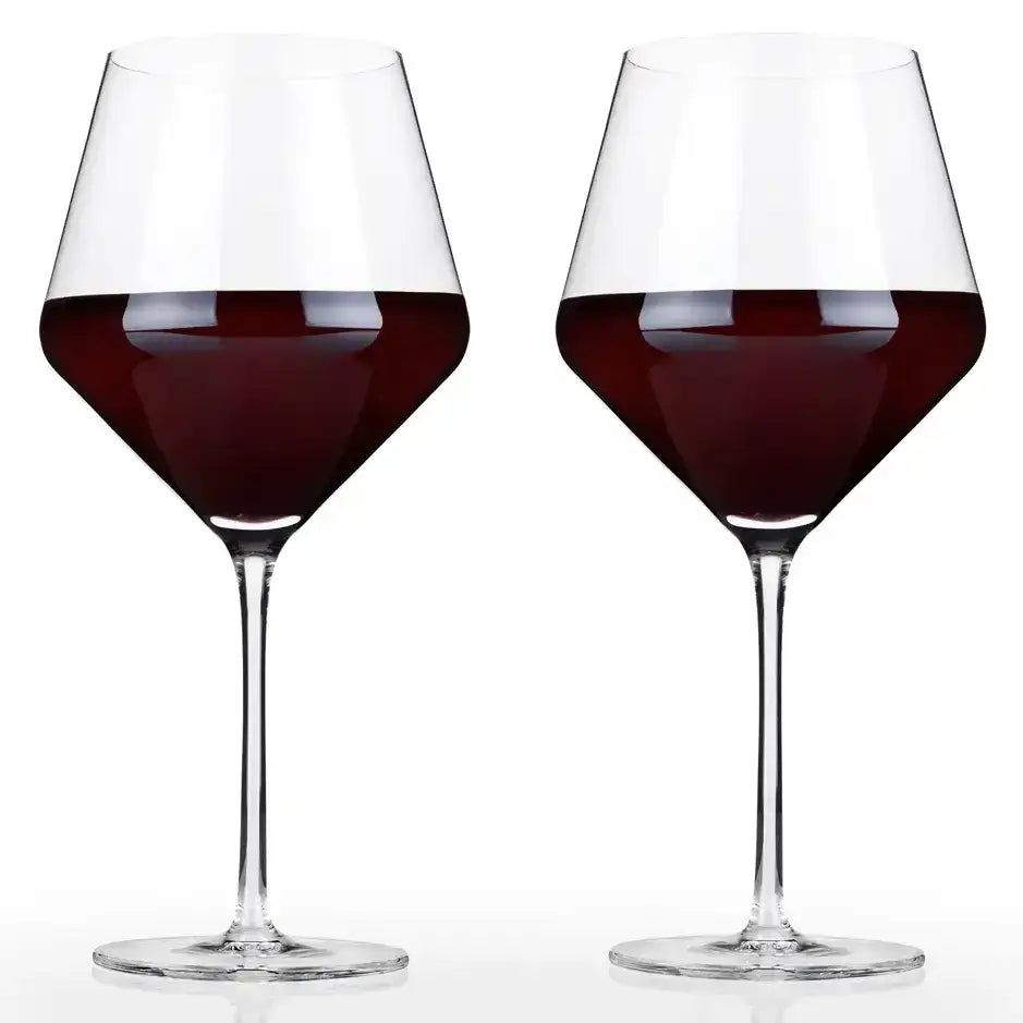 S/2 Angled Crystal Burgundy Glasses