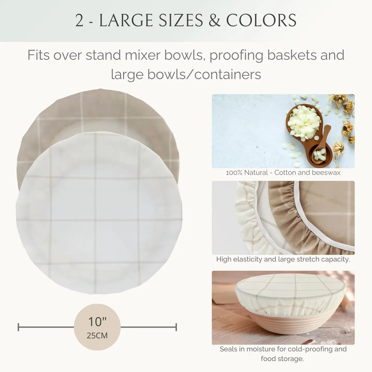 S/2 Reusable Beeswax Bowl Covers For Bread Proofing, Sourdough