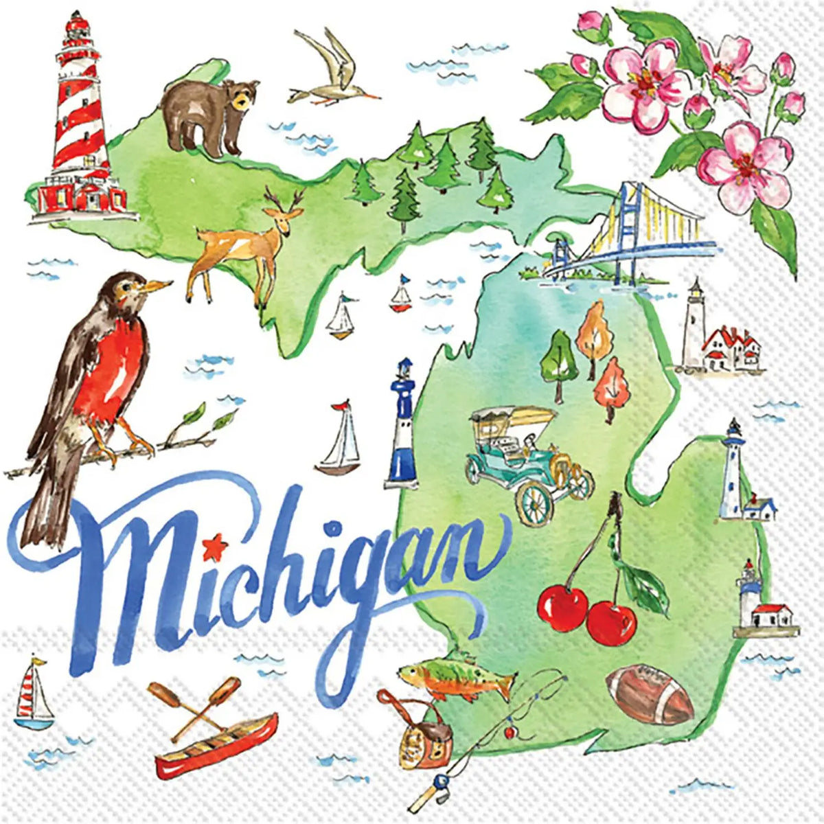 State of Michigan Cocktail Napkins, Pack of 20