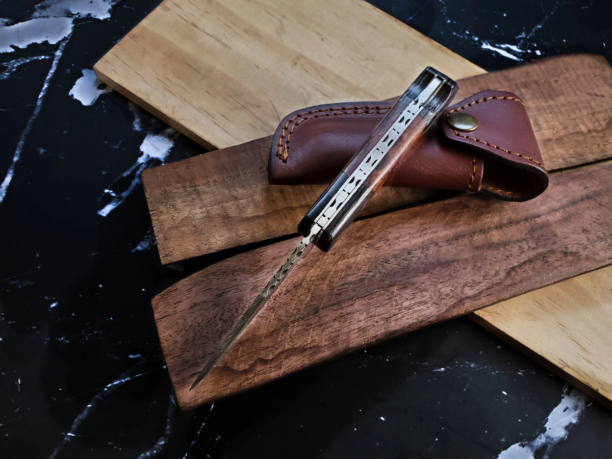 Folding Knife, Damascus, Pakka & Walnut Wood EDC