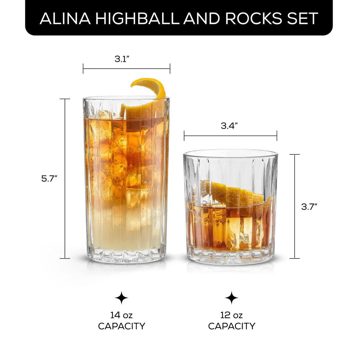 Alina 8 Piece Ribbed Glass Drinkware Set