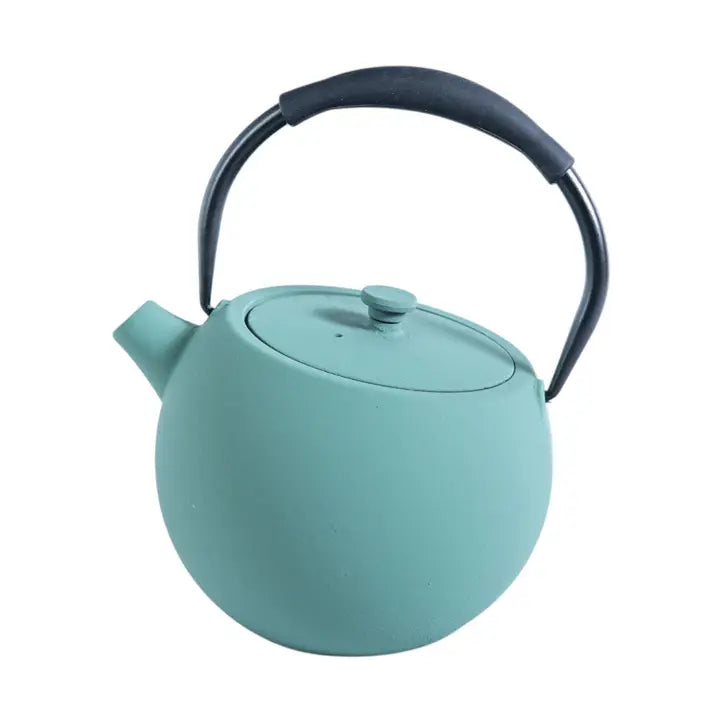 Green Tilted 28oz Round Cast Iron Tea Pot