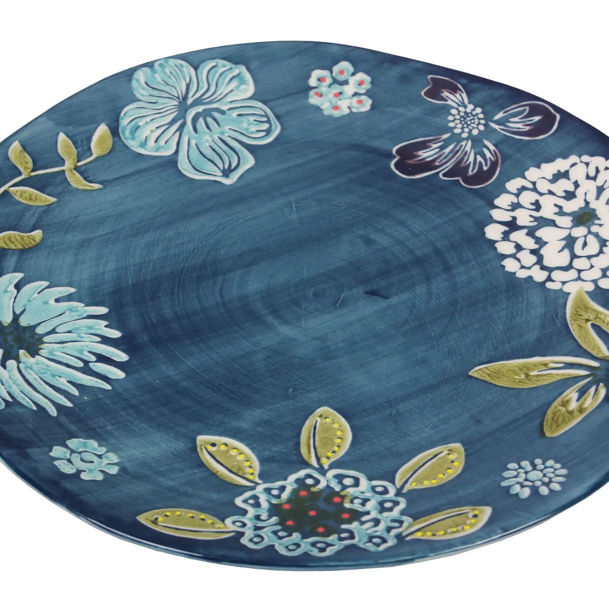Stoneware Plate with Flower Print, Dark Blue Large