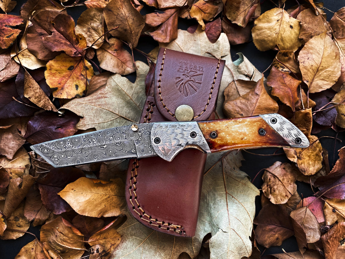 Folding Knife, Damascus, Eagle