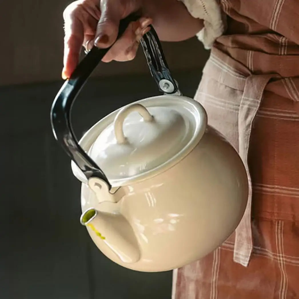Ivory 2.7qt Vintage Enamel Kettle with Metal Handle