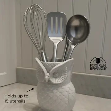 White Owl Ceramic Utensil Crock