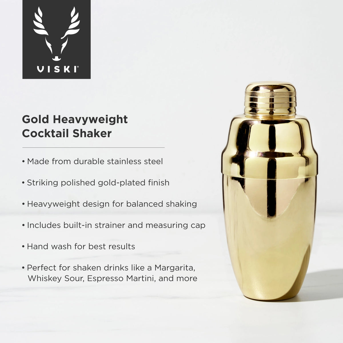 Gold Heavyweight Cocktail Shaker