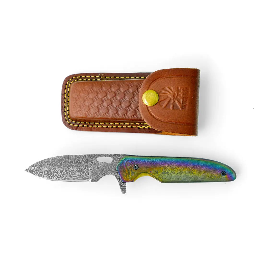 Damascus Steel Pocket Knife, Titan Transcendence, Limited Run