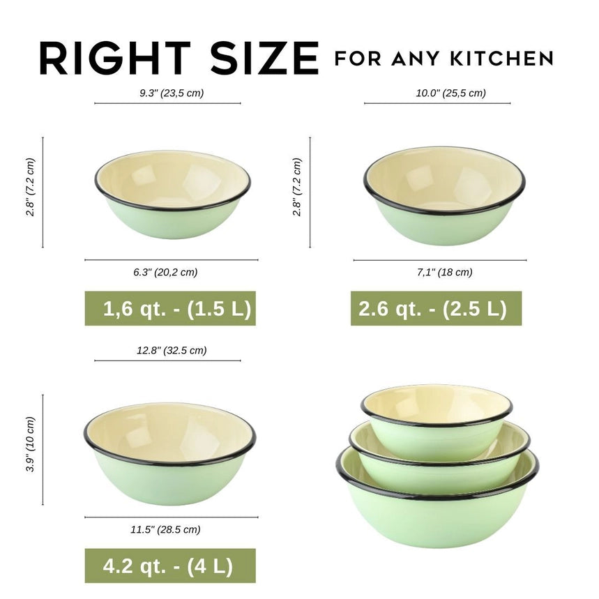 Mint Coolness S/3 Enameled Steel Bowl