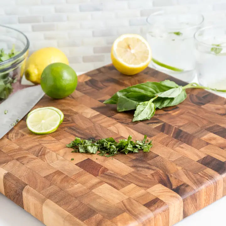 End Grain 14" IW Square Chef Board, Acacia Wood