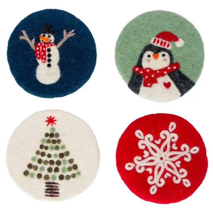 S/4 Felted Holiday Coasters