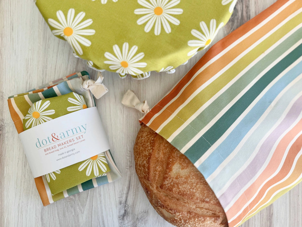 Daisy and Stripe Bread Makers Bread Bag and Cover