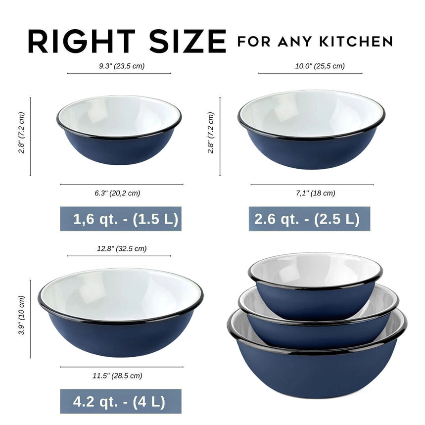 Valentine Navy Blue S/3 Enameled Bowl