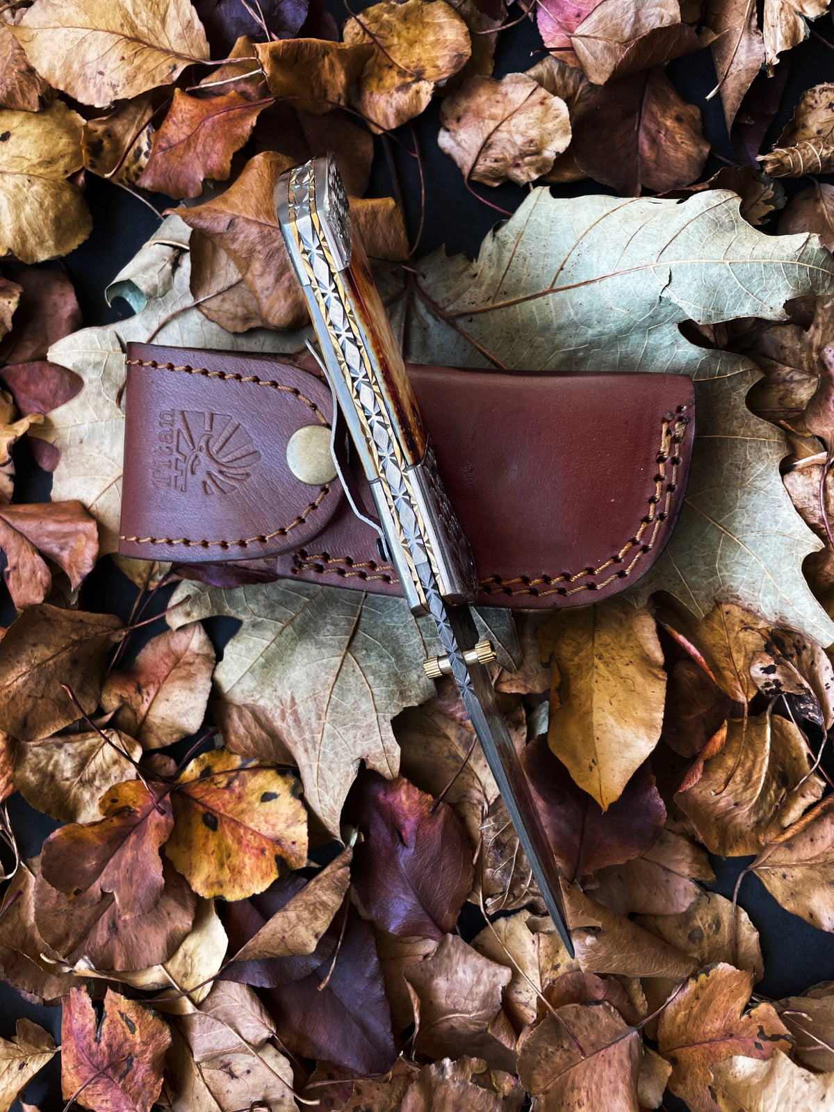 Folding Knife, Damascus, Eagle
