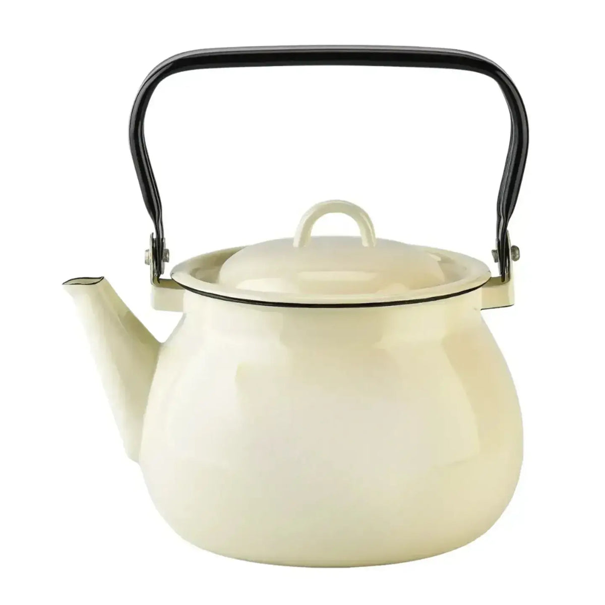 Ivory 2.7qt Vintage Enamel Kettle with Metal Handle