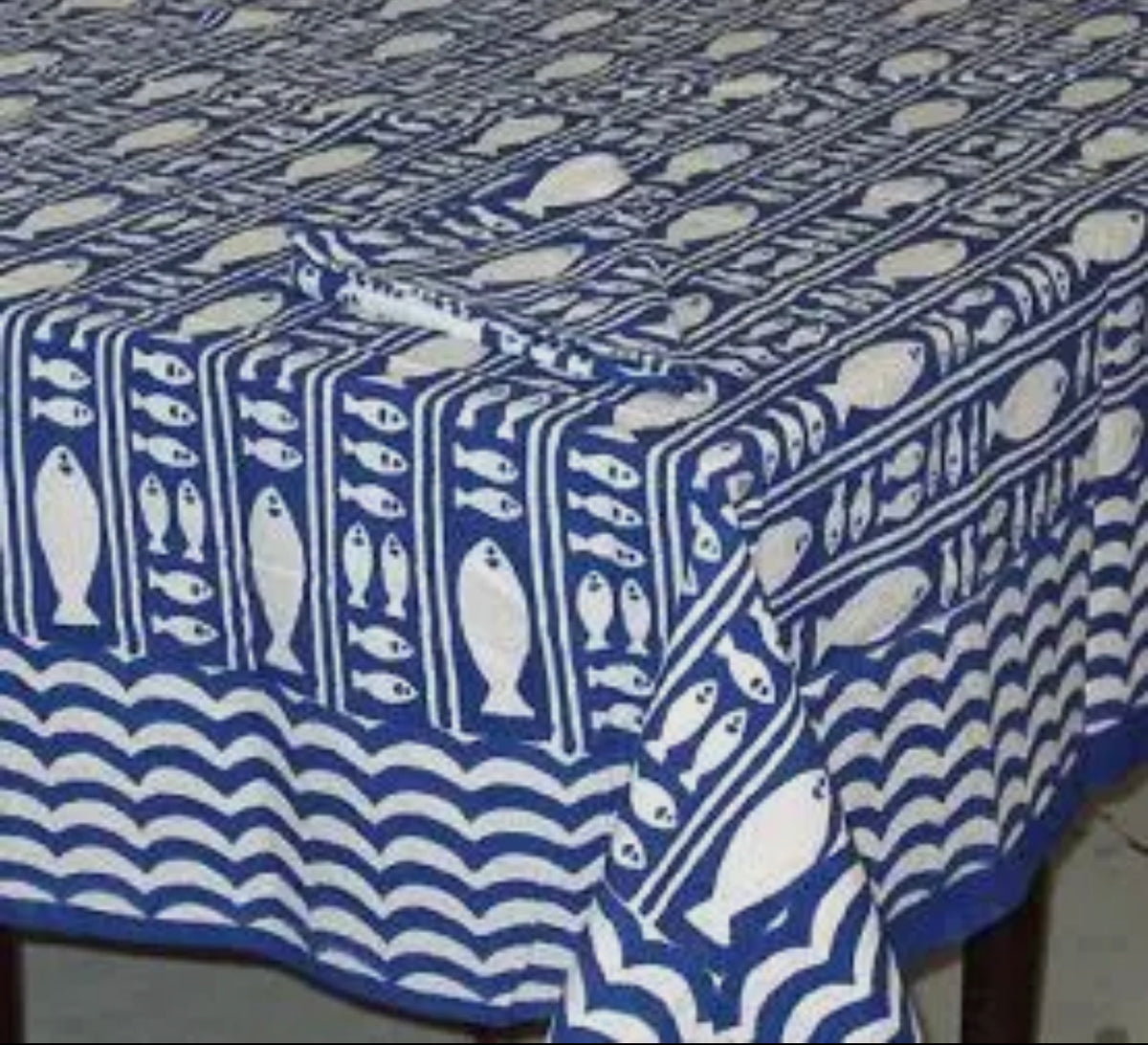 60x90 Blue Fish Stripe Tablecloth