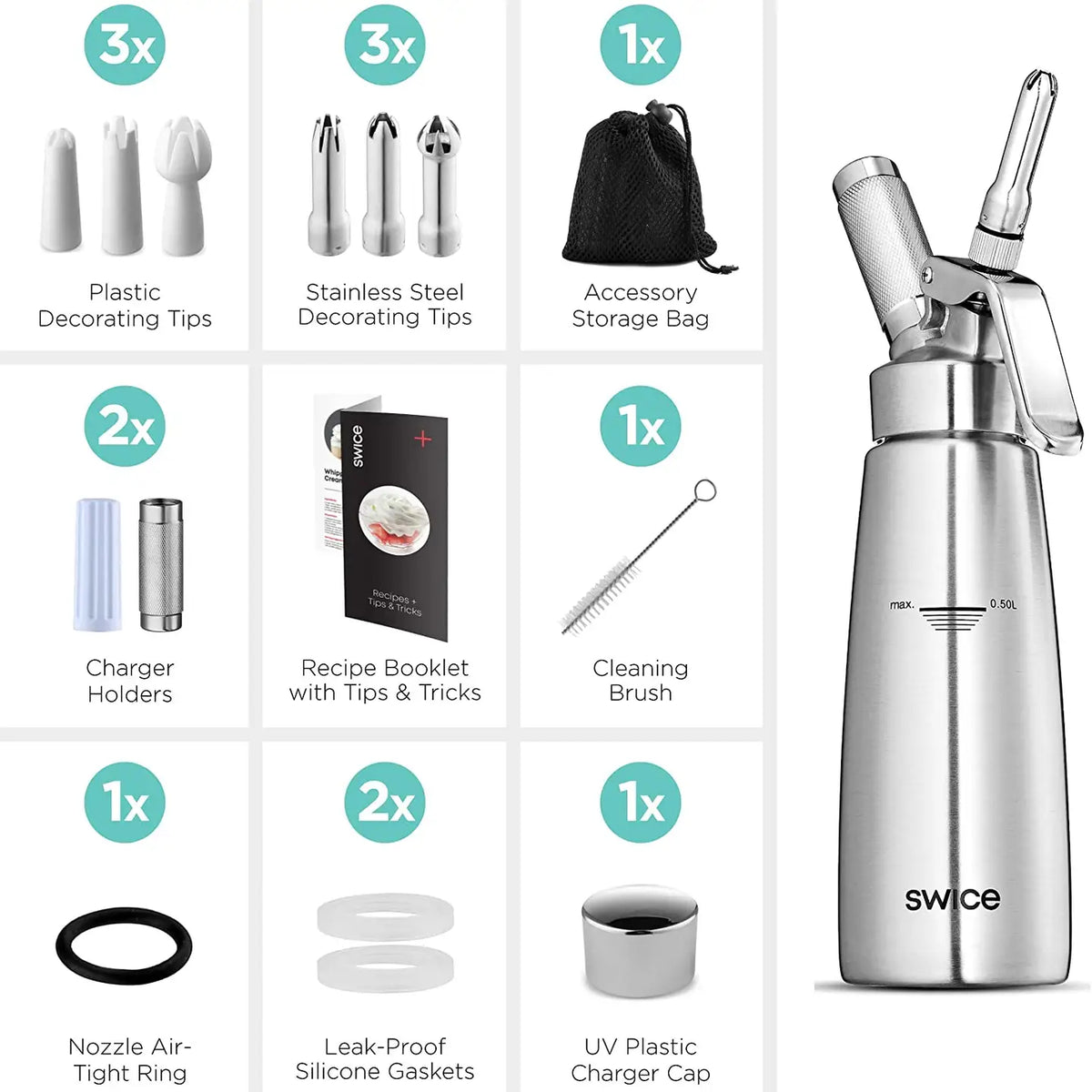 Stainless Whipped Cream Dispenser w/ Booklet