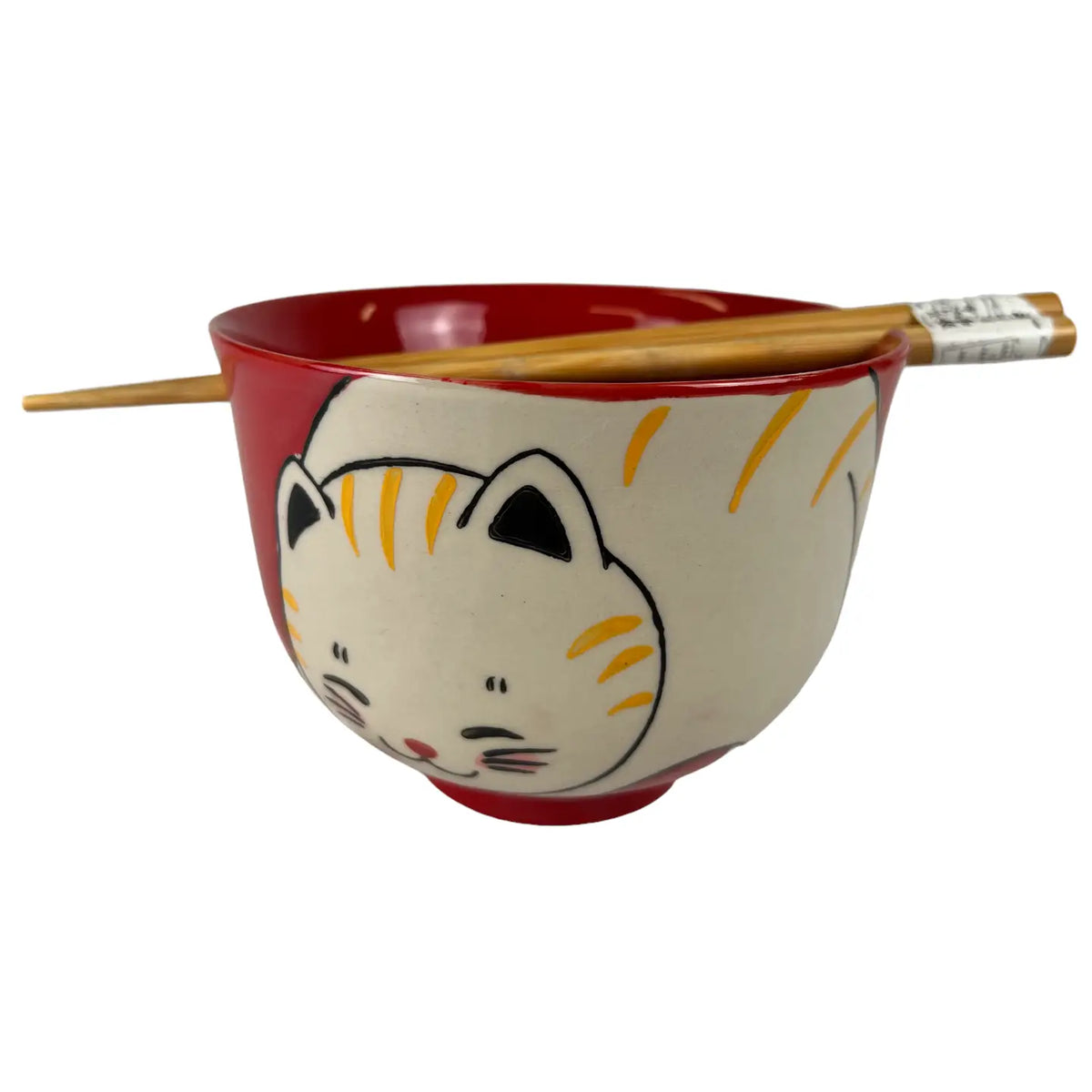 Red Chubby Cat 18oz Donburi Bowl & Chopsticks Set