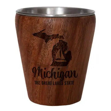 Michigan Shot Glass Wood, Metal Lined