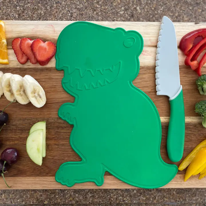 Dinosaur Cutting Board and Kid-Safe Knife Set
