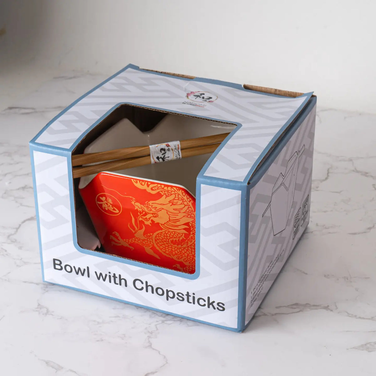 Red Dragon Takeout Box Donburi Bowl & Chopsticks Set