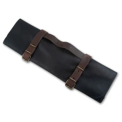 Vintage Leather Knife Roll, Black, 7 Pocket