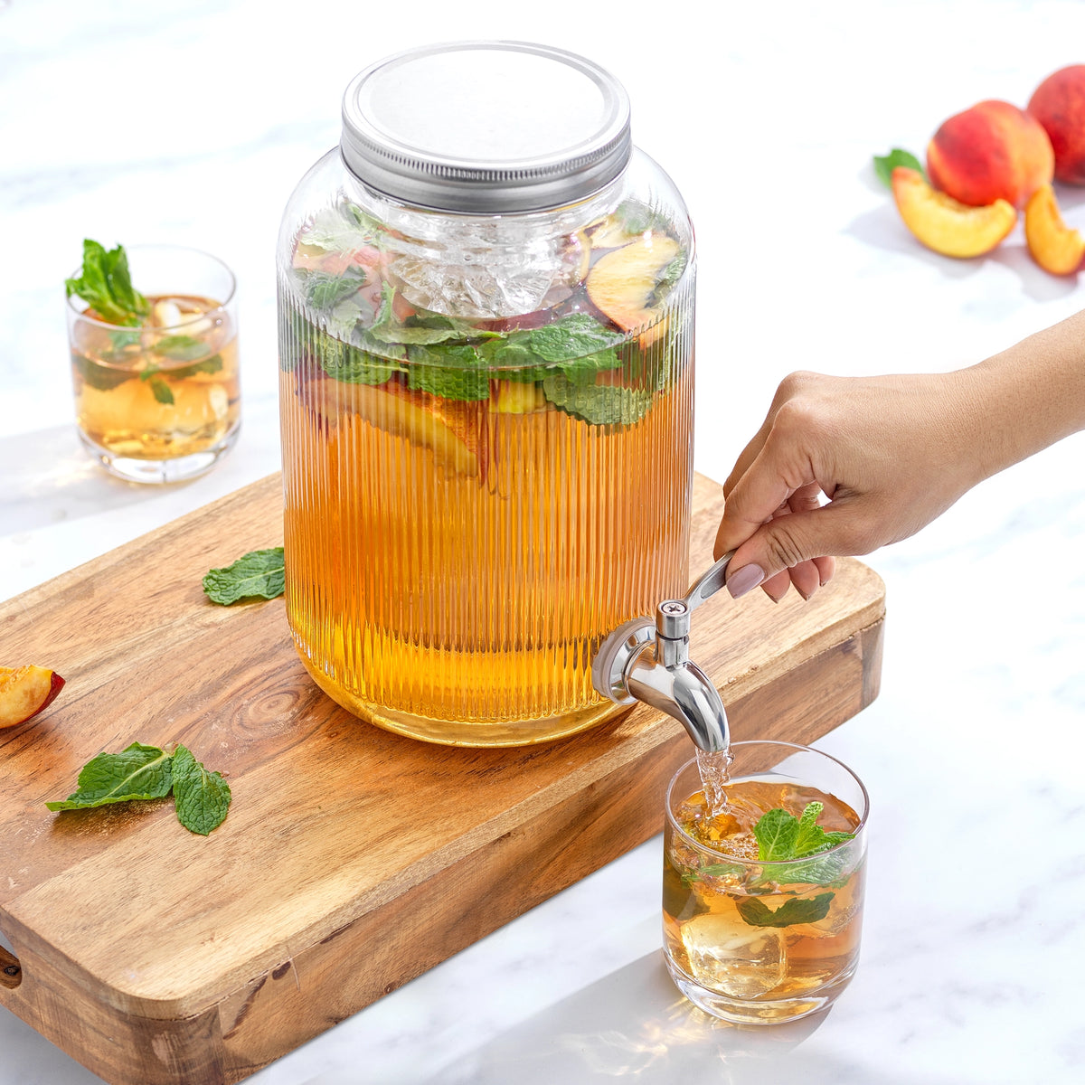 Fluted Glass 1 Gallon Drink Dispenser w/ Spout