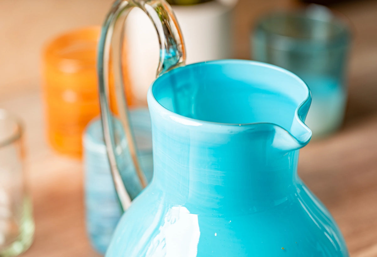 Pitcher Handblown Glass Aqua