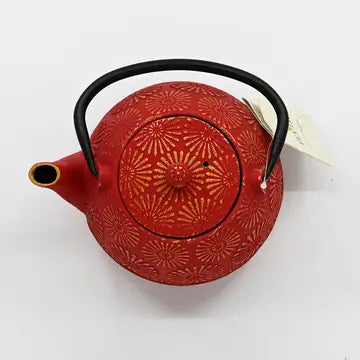 Red Kiku 40oz Cast Iron Tea Pot